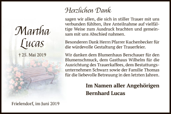 Todesanzeige von Martha Lucas von HNA