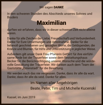 Todesanzeige von Maximilian  von HNA