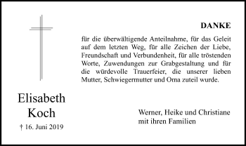 Todesanzeige von Elisabeth Koch von HNA