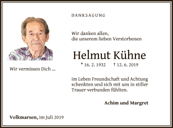 Todesanzeige von Helmut Kühne von HNA