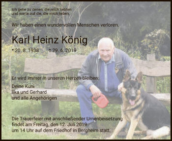 Todesanzeige von Karl Heinz König von HNA