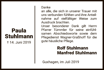 Todesanzeige von Paula Stuhlmann von HNA
