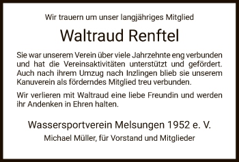Todesanzeige von Waltraud Renftel von HNA