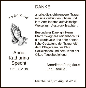 Todesanzeige von Anna Katharina Specht von HNA