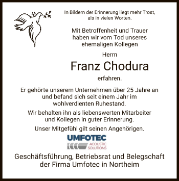 Todesanzeige von Franz Chodura von HNA