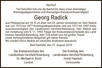 Todesanzeige von Georg Radick-Nachruf von HNA