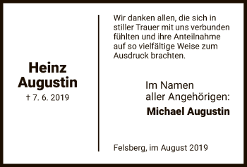 Todesanzeige von Heinz Augustin von HNA