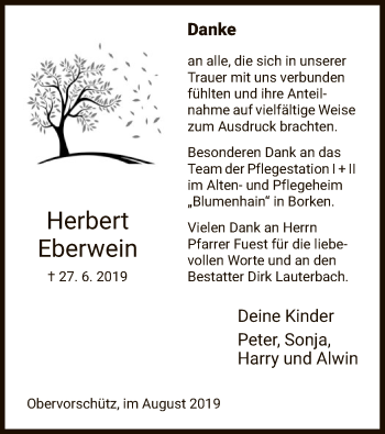 Todesanzeige von Herbert Eberwein von HNA