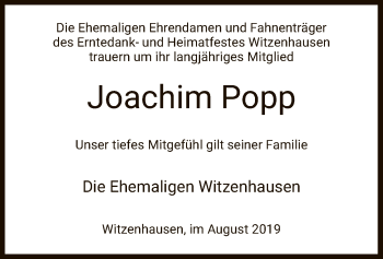 Todesanzeige von Joachim Popp von HNA
