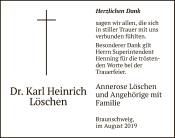 Todesanzeige von Karl Heinrich Löschen von HNA