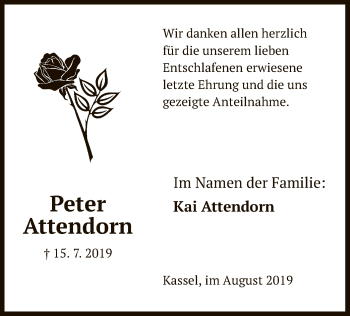 Todesanzeige von Peter Attendorn von HNA