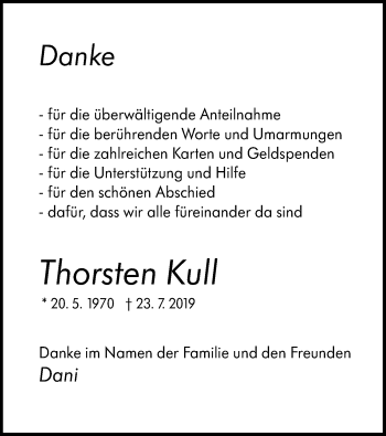 Todesanzeige von Thorsten Kull von HNA