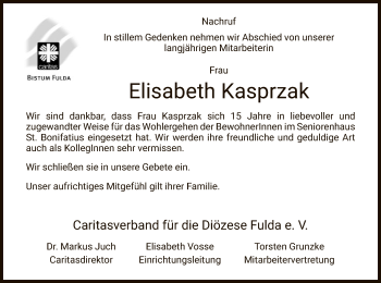 Todesanzeige von Elisabeth Kasprzak von HNA