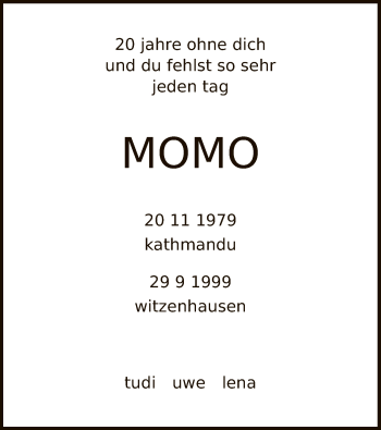 Todesanzeige von Momo Unbekannt von HNA