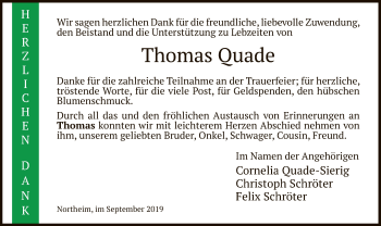 Todesanzeige von Thomas Quade von HNA