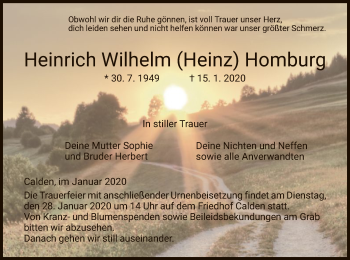 Todesanzeige von Heinrich Wilhelm Homburg von HNA