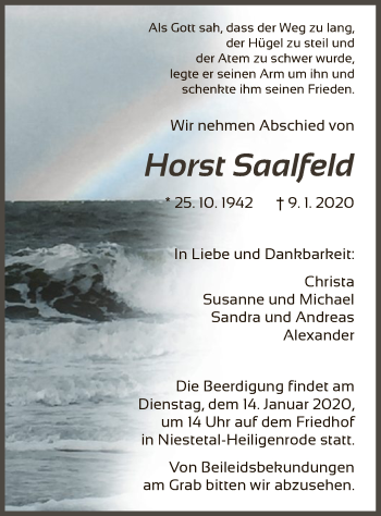 Todesanzeige von Horst Saalfeld von HNA