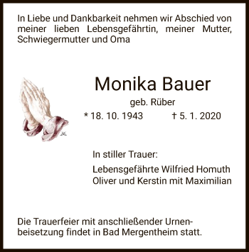 Todesanzeige von Monika Bauer von HNA