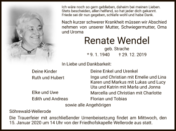 Todesanzeige von Renate Wendel von HNA