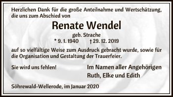 Todesanzeige von Renate Wendel von HNA