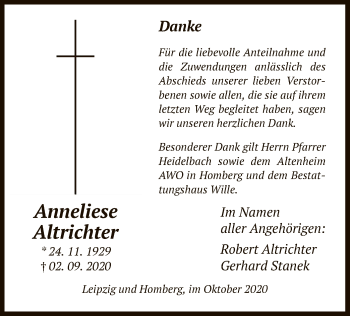 Todesanzeige von Anneliese Altrichter von HNA