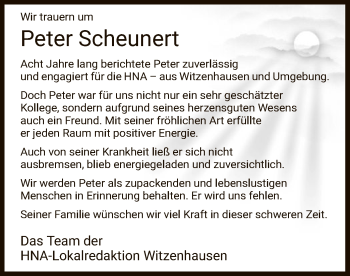 Todesanzeige von Peter Scheunert von HNA