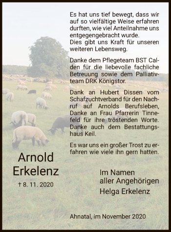Todesanzeige von Arnold Erkelenz von HNA