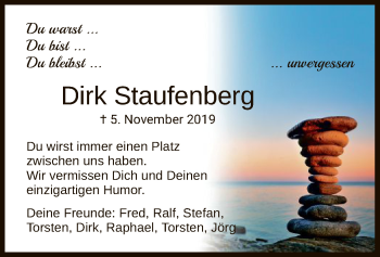 Todesanzeige von Dirk Staufenberg von HNA