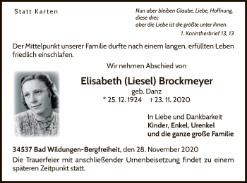 Todesanzeige von Elisabeth Brockmeyer von WLZ