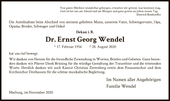 Todesanzeige von Ernst Georg Wendel von HNA