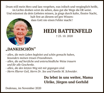 Todesanzeige von Hedi Battenfeld von HNA