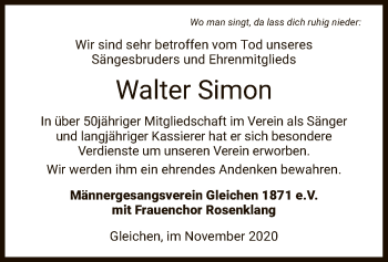 Todesanzeige von Walter Simon von HNA