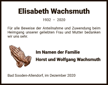 Todesanzeige von Elisabeth Wachsmuth von HNA
