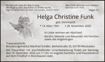 Todesanzeige von Helga Christine Funk von HNA