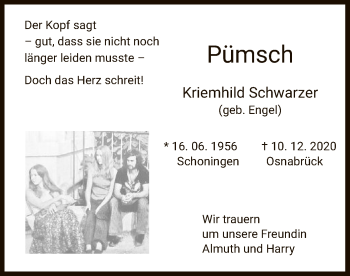 Todesanzeige von Kriemhild Schwarzer von HNA