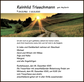 Todesanzeige von Reinhild Trieschmann von HNA
