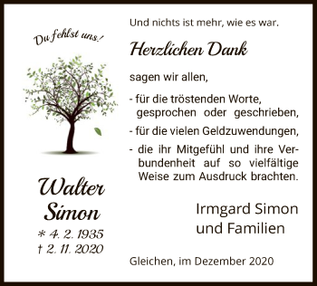 Todesanzeige von Walter Simon von HNA