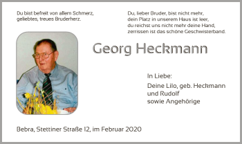 Todesanzeige von Georg Heckmann von HNA