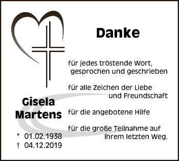 Todesanzeige von Gisela Martens von HNA