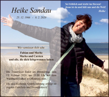 Todesanzeige von Heike Sandau von HNA