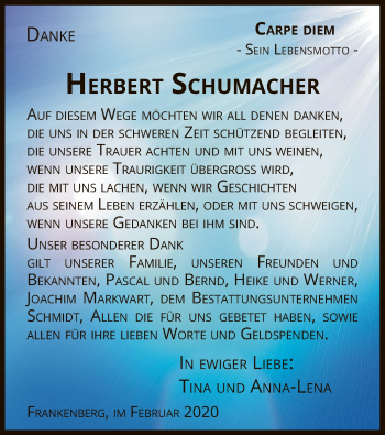 Todesanzeige von Herbert Schuhmacher von HNA