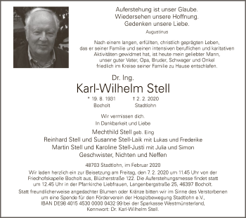Todesanzeige von Karl-Wilhelm Stell von HNA