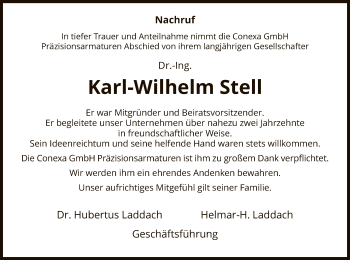 Todesanzeige von Karl-Wilhelm Stell von HNA