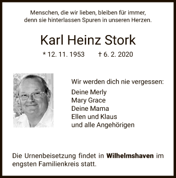 Todesanzeige von Karl Heinz Stork von HNA