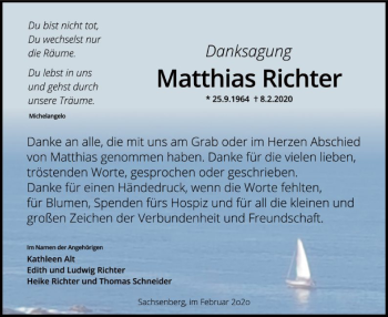 Todesanzeige von Matthias Richter von HNA