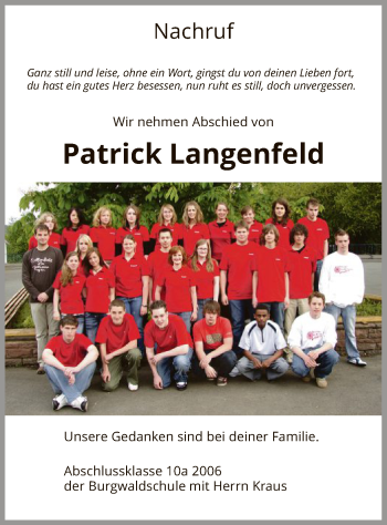 Todesanzeige von Patrick Langenfeld von HNA