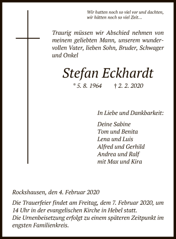 Todesanzeige von Stefan Eckhardt von HNA