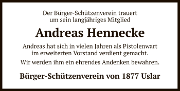 Todesanzeige von Andreas Hennecke von HNA