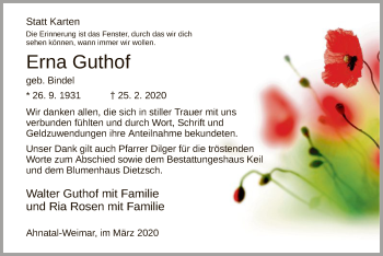 Todesanzeige von Erna Guthof von HNA