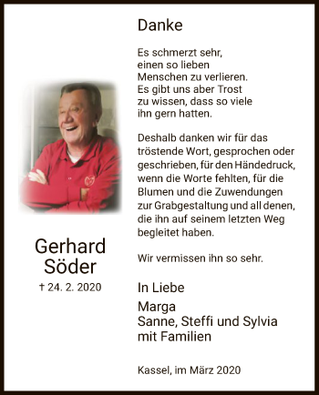 Todesanzeige von Gerhard Söder von HNA